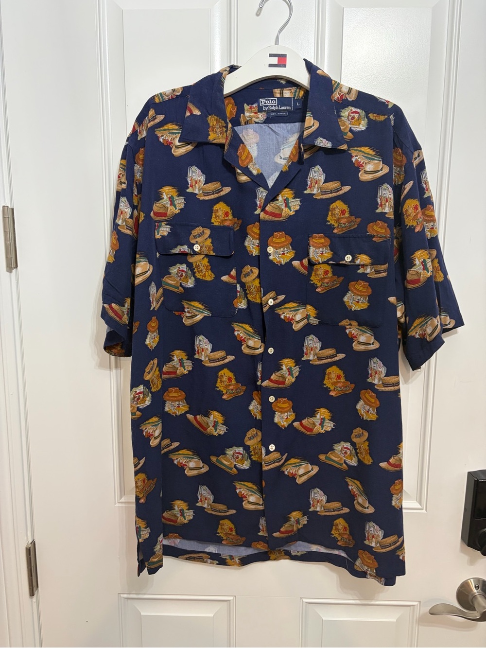 Vintage 90s Polo Ralph Lauren Rayon Straw Hat Camp Shirt L